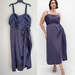 City Chic Plus Size Ania Satin Midi Dress Slate Blue